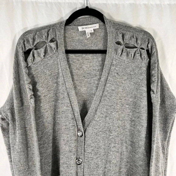 BCBGeneration Cardigan Size Medium Grey Button Up Wool Blend - Picture 2 of 12